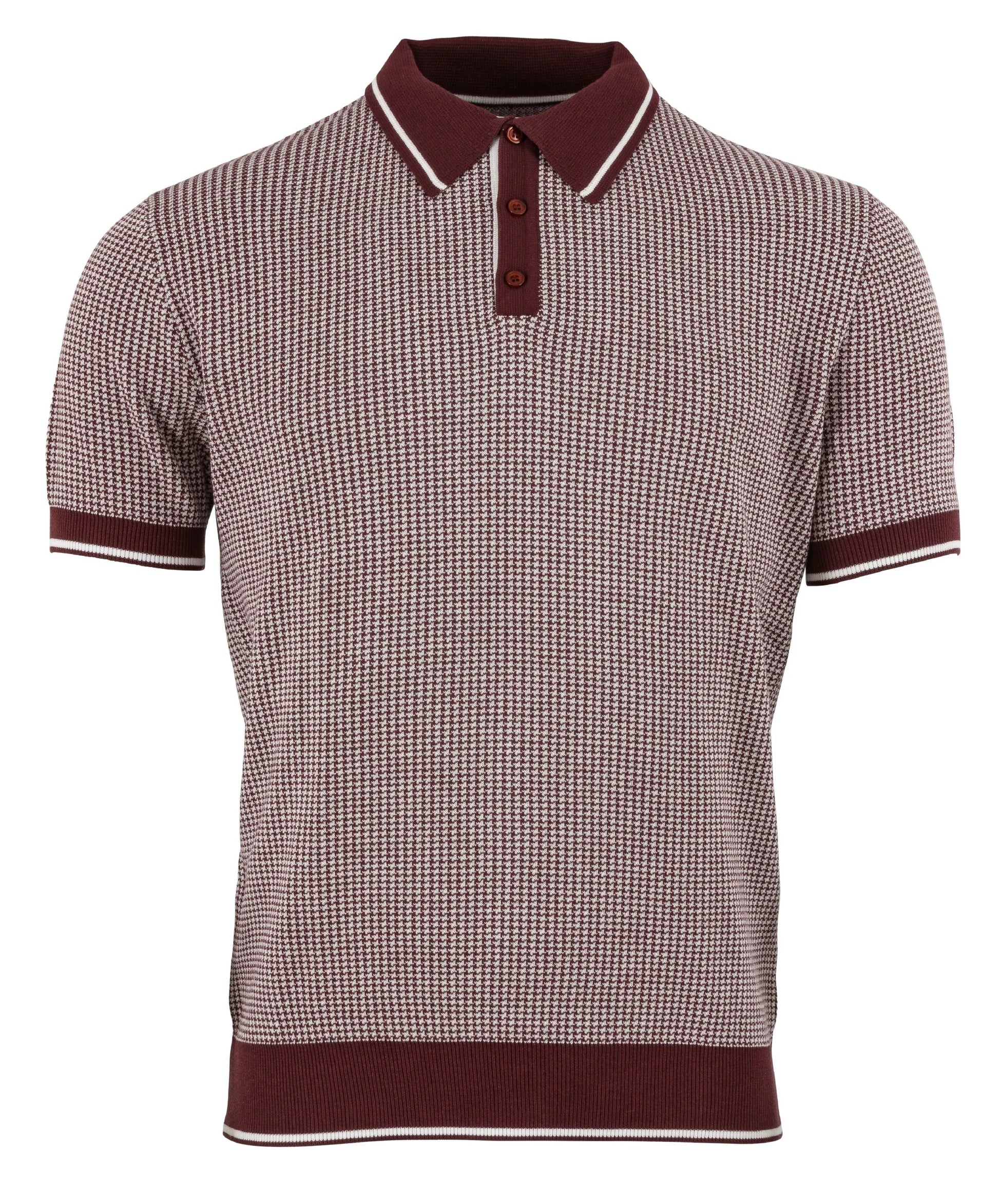 Men's Knitted polo - Burgundy & off white