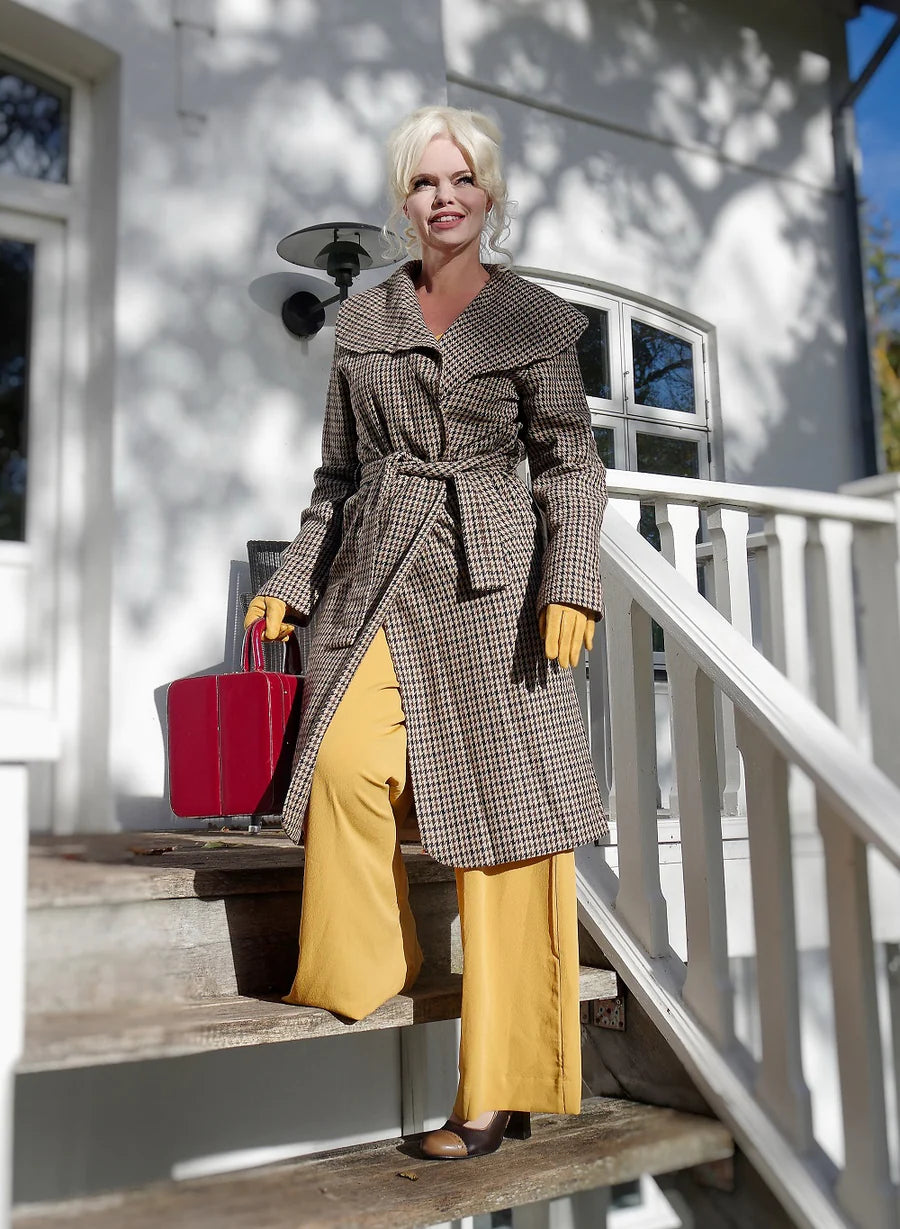 Monroe Wrap Coat Late 40s Early 50s Vintage Inspired Coat In Houndstooth