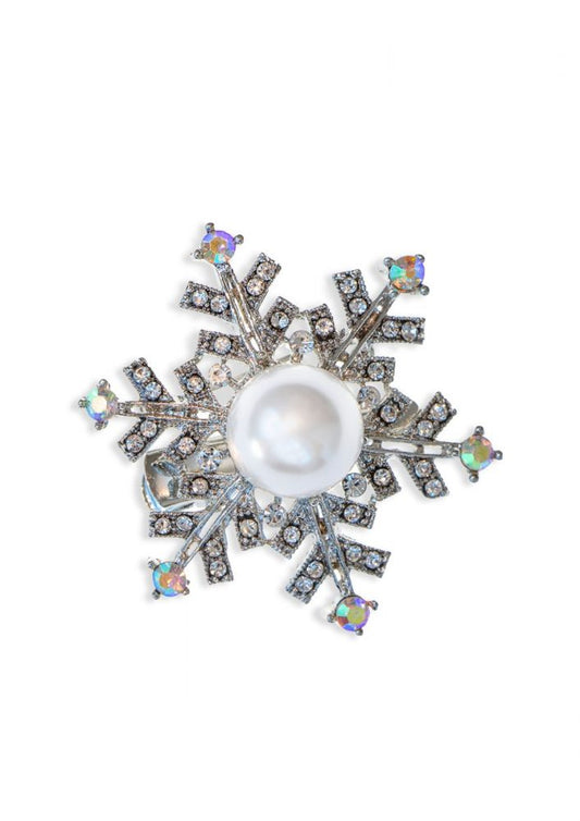 Rosie Fox Silver Pearl & Crystal Snowflake Hairclip & Brooch