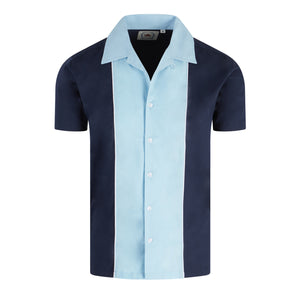 Relco Rockabilly Retro Navy/Sky Bowling Shirt