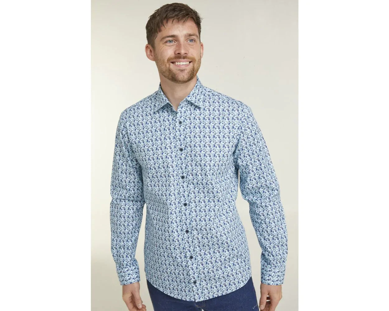 PALE BLUE PAISLEY PRINT LONG SLEEVE CASUAL SHIRT