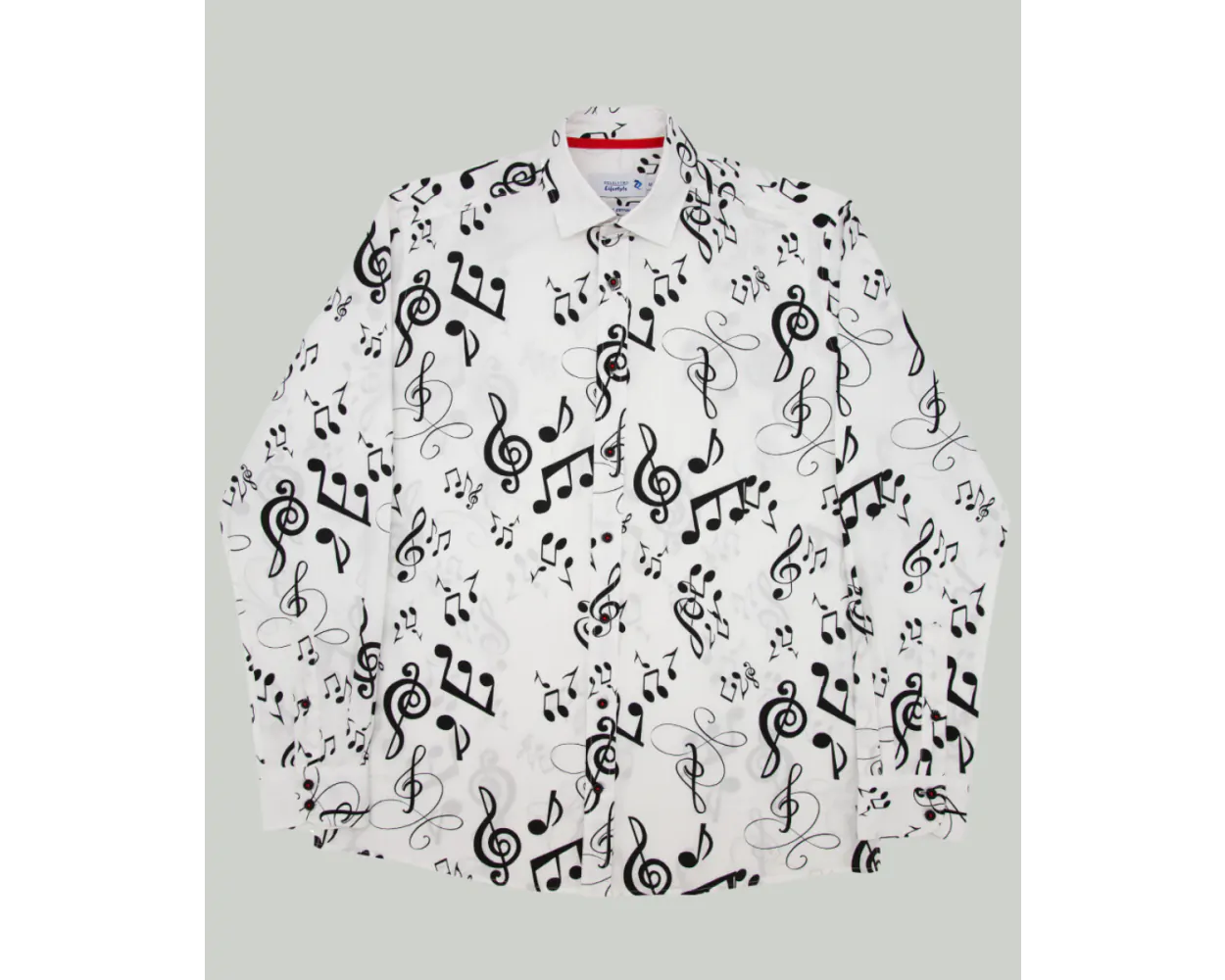 White Musical Note Cotton Print L/S Shirt