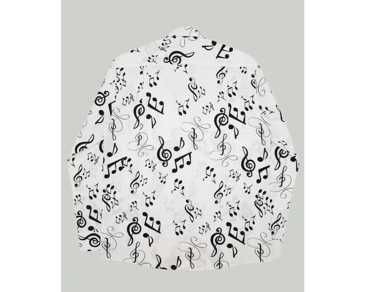 White Musical Note Cotton Print L/S Shirt