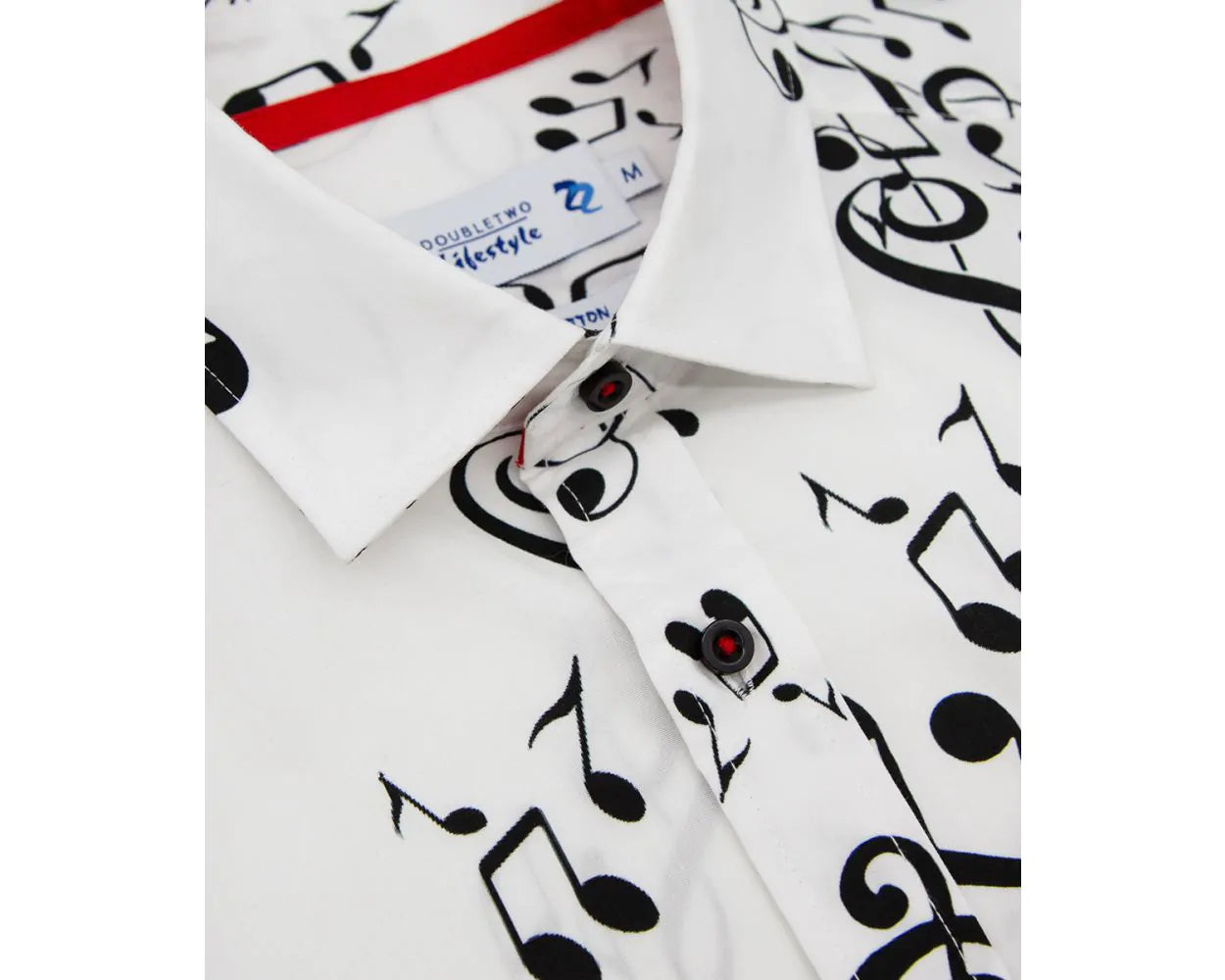 White Musical Note Cotton Print L/S Shirt