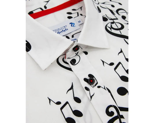 White Musical Note Cotton Print L/S Shirt