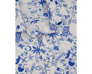 Blue Beach Print Short Sleeve Shirt