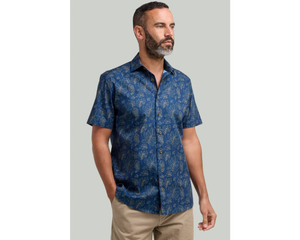 Navy and Gold Floral Short Sleeve Shirt