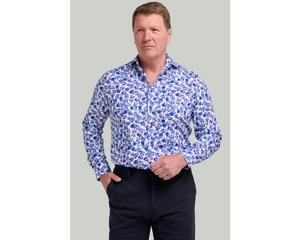 White and Blue Floral Print Long Sleeve Shirt