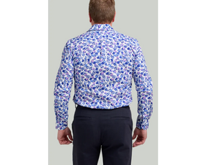 White and Blue Floral Print Long Sleeve Shirt