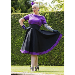 Dolly & Dotty Darlene Purple & Black Polka Dot Swing Dress