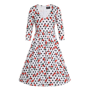 Billie Long Sleeved Dress in White Cherry & Polka Print