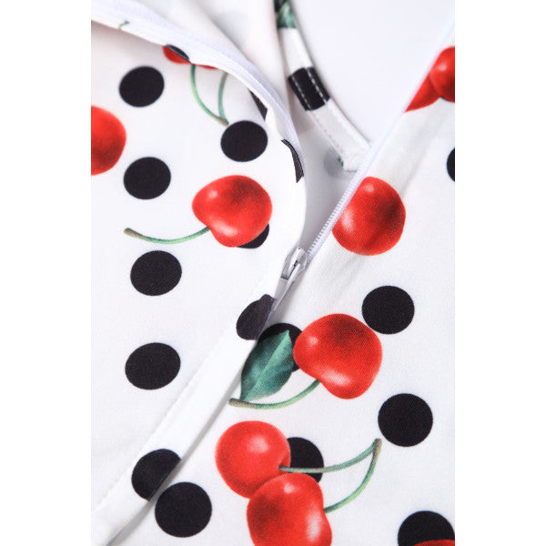 Billie Long Sleeved Dress in White Cherry & Polka Print