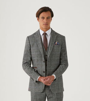 ROWAN SUIT TAILORED JACKET GREY HERRINGBONE CHECK