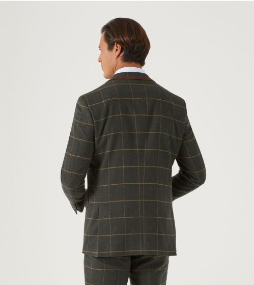 WARRINER SUIT TAILORED JACKET OLIVE WINDOWPANE CHECK