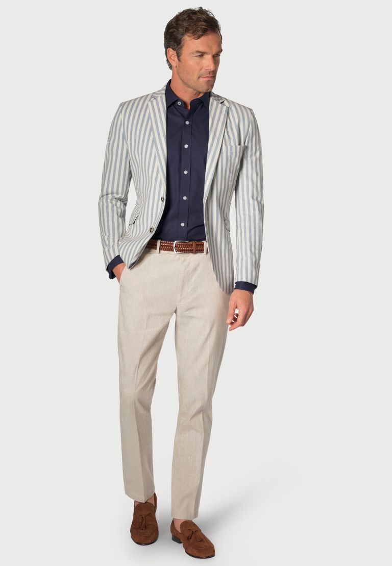 Tailored Fit Roope Blue Stripe Stretch Cotton Jacket