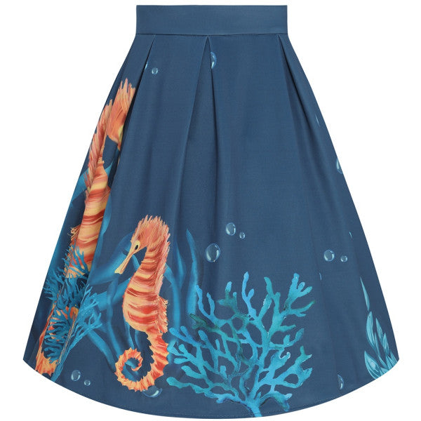 Carolyn Cotton Box Pleat Skirt - Blue & Sea Horse