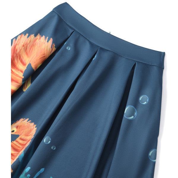 Carolyn Cotton Box Pleat Skirt - Blue & Sea Horse