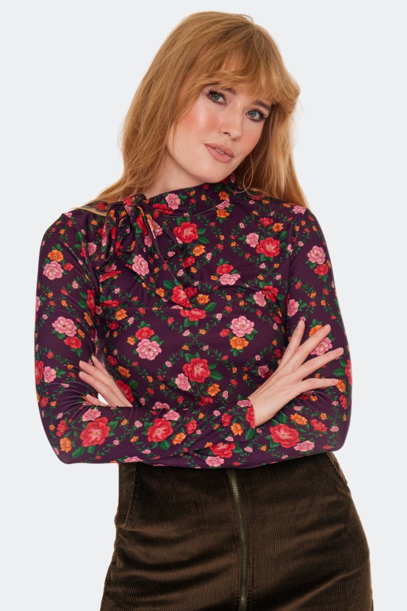 Floral Print long Sleeve Top By Voodoo Vixen