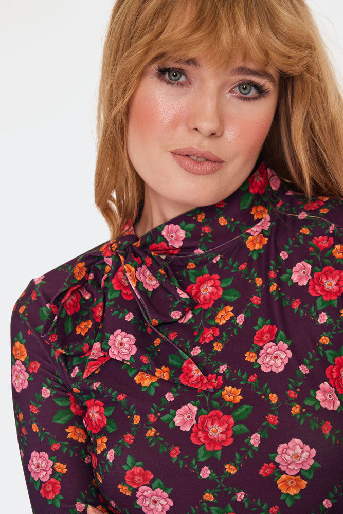 Floral Print long Sleeve Top By Voodoo Vixen