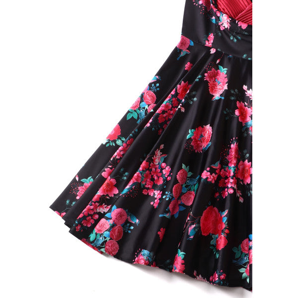 Grace Vintage Style Jive Dress In Black Pink Floral