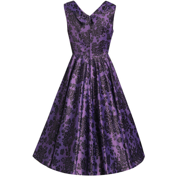 Grace Vintage Style Jive Dress In Purple Floral