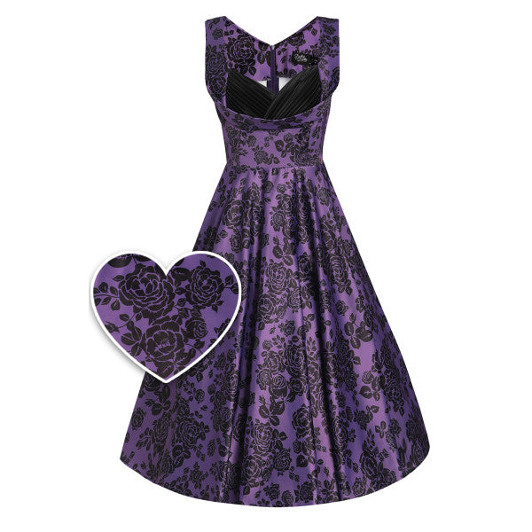 Grace Vintage Style Jive Dress In Purple Floral