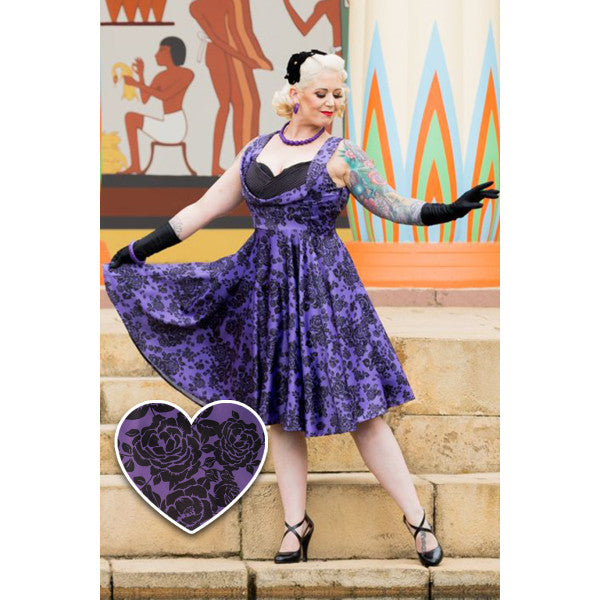 Grace Vintage Style Jive Dress In Purple Floral