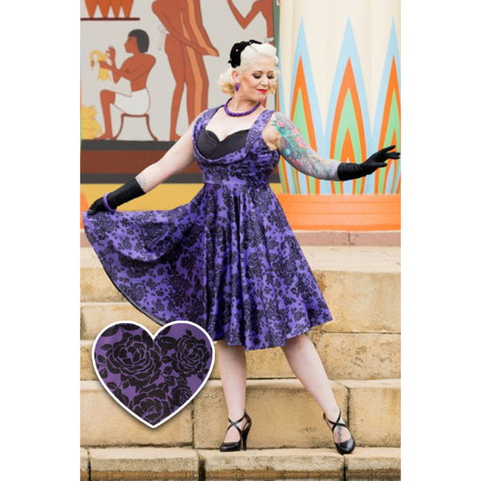 Grace Vintage Style Jive Dress In Purple Floral