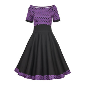Dolly & Dotty Darlene Purple & Black Polka Dot Swing Dress