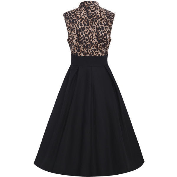 Lisa Black Leopard Collared Swing Dress 