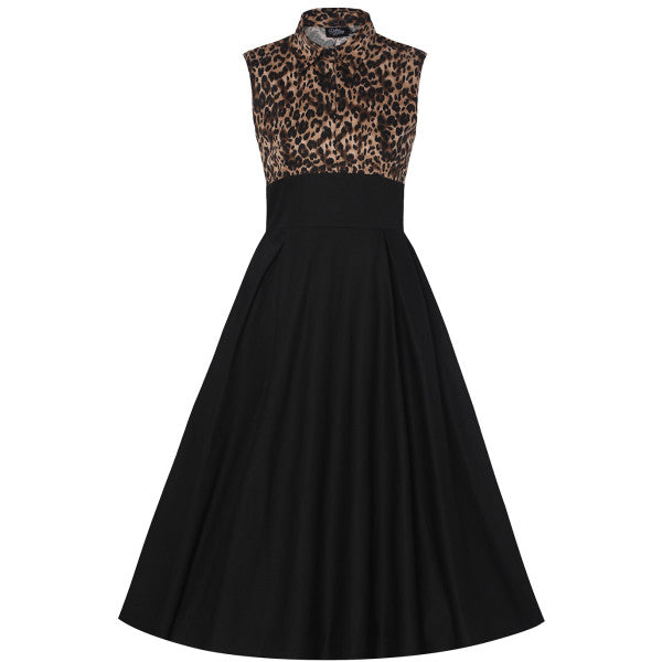 Lisa Black Leopard Collared Swing Dress