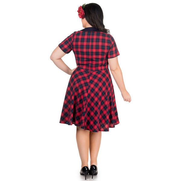 Evelyn Classic Pinup Check Swing Dress in Red Checks