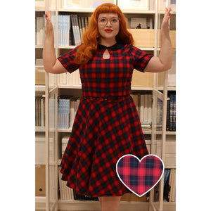 Evelyn Classic Pinup Check Swing Dress in Red Checks
