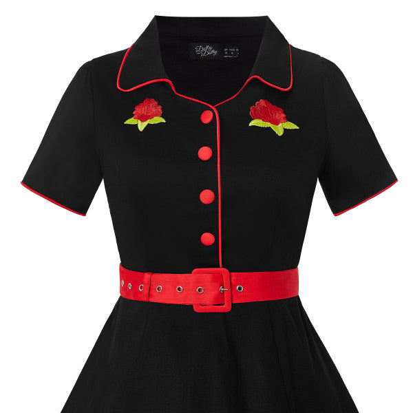 Sherry Rockabilly Embroidered Dress with Roses