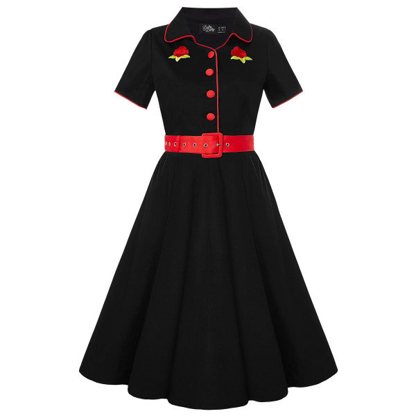 Sherry Rockabilly Embroidered Dress with Roses