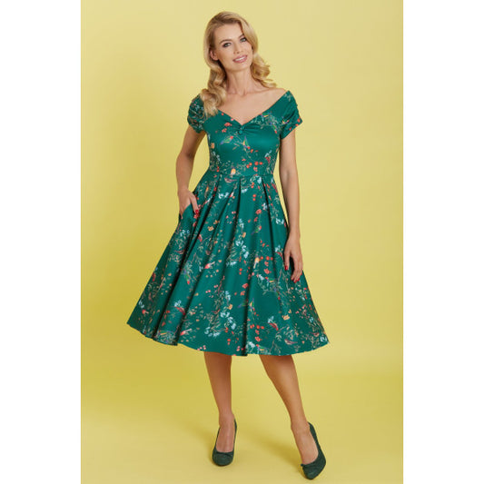Lily Green Bird Forest Off Shoulder Swing Dress Only 8 & 14 left