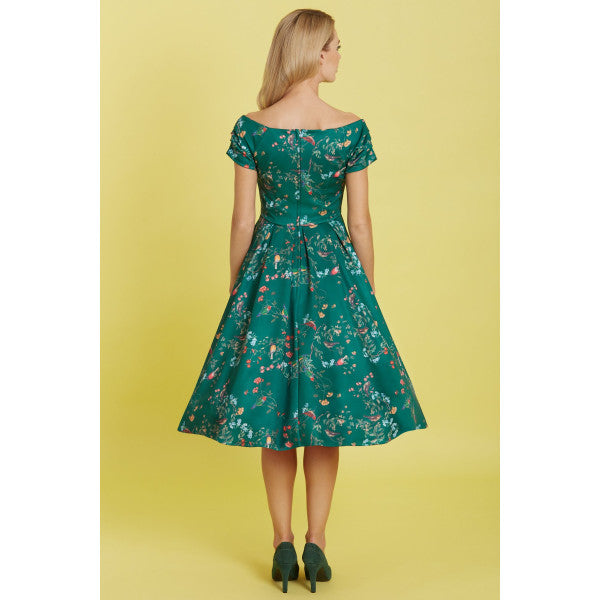 Lily Green Bird Forest Off Shoulder Swing Dress