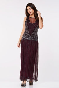 Elaina Drop Waist Plum Purple Maxi Beaded Sleeveless Dress Size 6