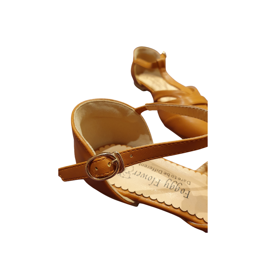 Edith Closed Toe Flat T Bar Shoes In Tan Brown Only and 36