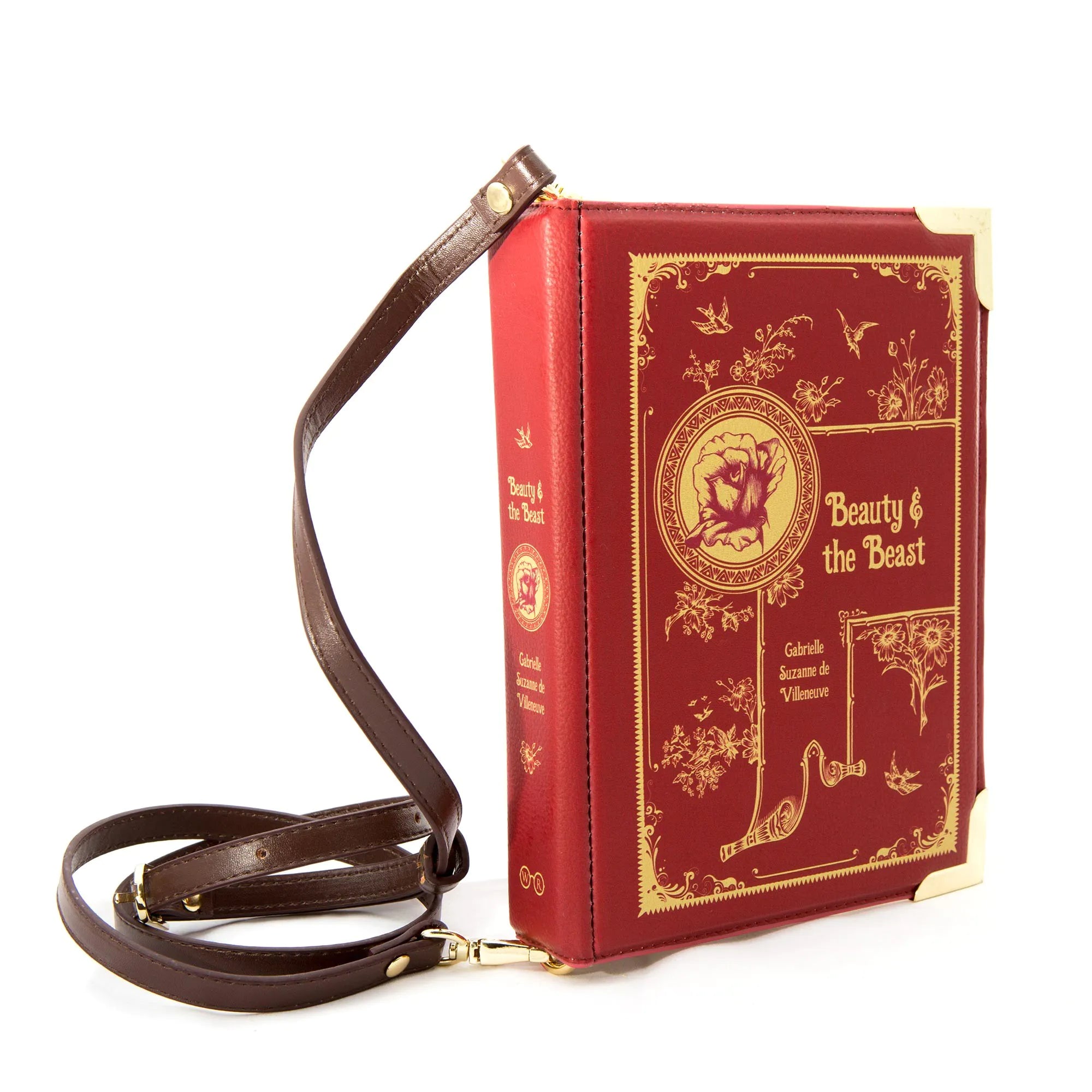 Beauty And The Beast Red & Gold Book Crossbody Handbag