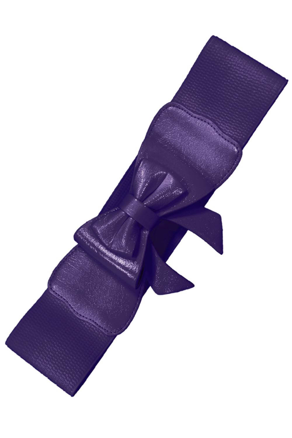 Dancing Days 50s Style Retro Elasticated Belt With Bow In Dark Purple; Dancing Days; 50s Retro Style; Elasticated Belt; Dark Purple Bow Design; Purple