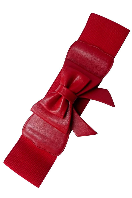 Dancing Days 50s Style Retro Elasticated Belt With Bow In Red; Dancing Days; 50s Retro Style; Elasticated Belt; Red Bow Design; Red