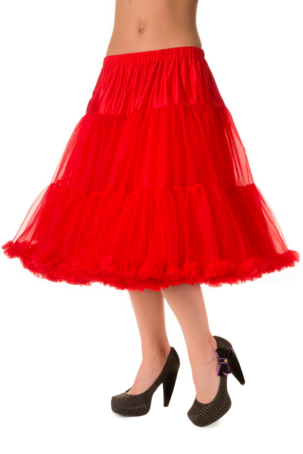 Dancing Days Lifeforms 50s Style 25"-27" Long Petticoat In Red; Dancing Days; Lifeforms Petticoat; 50s Style; 25"-27" Long Petticoat; Red; 3/4 View