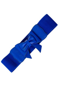 1950's Style Retro Elasticated Belt With Bow In Royal Blue