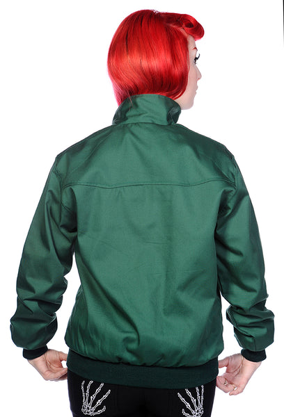 Banned Apparel Unisex Harrington 1950s Style Jacket Coat Three Colours; Unisex; Green; Back View