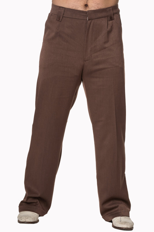 Banned Get In Line Brown 40s 50s Style Turn Up Trousers; Banned; Get In Line Trousers; Brown Turn Ups