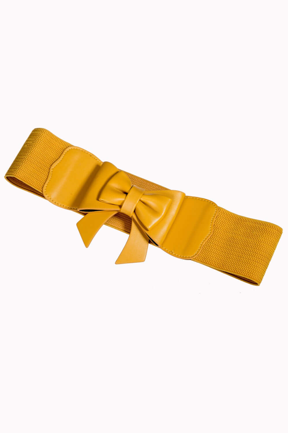 Dancing Days 50s Style Retro Elasticated Belt With Bow In Mustard Yellow; Dancing Days; 50s Retro Style; Elasticated Belt; Mustard Yellow Bow Design; Yellow