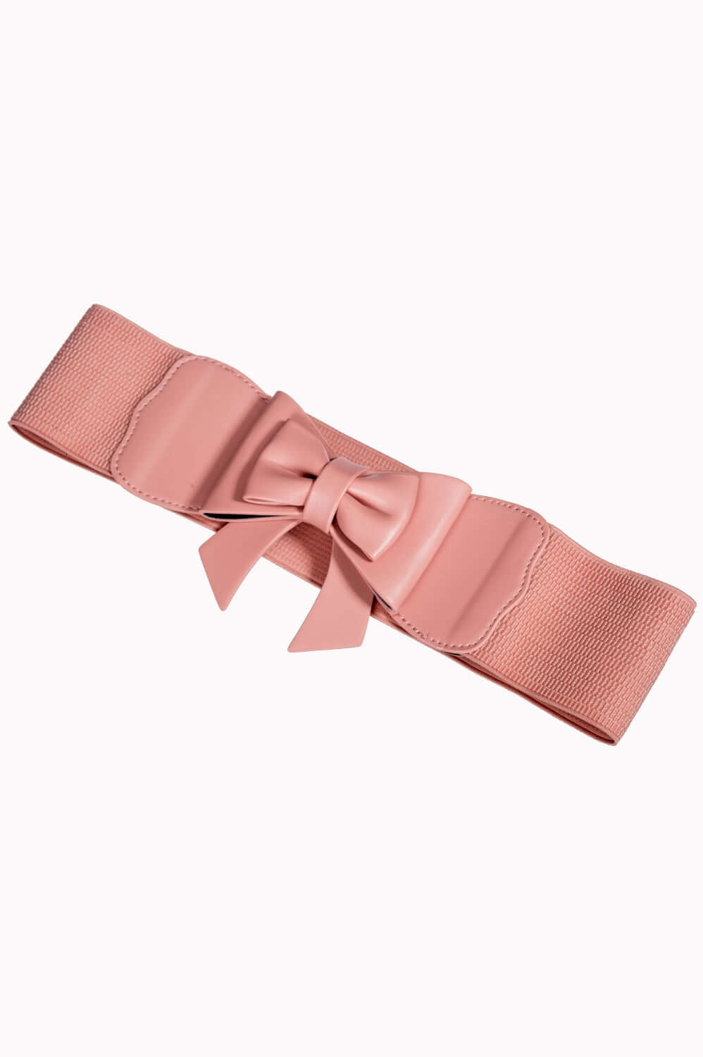 Dancing Days 50s Style Retro Elasticated Belt With Bow In Coral Pink; Dancing Days; 50s Retro Style; Elasticated Belt; Coral Pink Bow Design; Pink