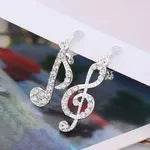 Clip On Earrings Rhinestone Crystal Musical Note Drops