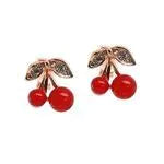 Clip On Earrings Red Cherries & Crystal Leaves